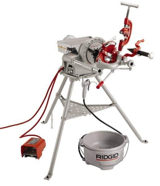 Ridgid - 1/8 to 2 Inch Pipe, 38 RPM Spindle Speed, 1/2 hp, Pipe Threading Machine - Heavy Duty Forward, Off, Reverse with Integral Foot Switch Motor Control, Model 341 Reamer, 115 Volts - Exact Tool & Supply