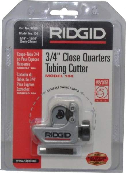 Ridgid - 3/16" to 15/16" Pipe Capacity, Mini Tube Cutter - Cuts Copper, Aluminum, Brass, Plastic - Exact Tool & Supply