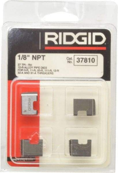 Ridgid - 1/8-27 NPT, Right Hand, Alloy Steel, Pipe Threader Die - Ridgid OO-R, 11-R, 12-R, O-R, 11-R Ratchet Threaders or 30A, 31A 3-Way Pipe Threaders Compatibility - Exact Tool & Supply