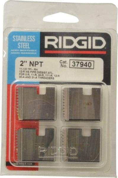 Ridgid - 2 - 11-1/2 NPT, Right Hand, High Speed Steel, Pipe Threader Die - Ridgid OO-R, 11-R, 12-R, O-R, 11-R Ratchet Threaders or 30A, 31A 3-Way Pipe Threaders Compatibility - Exact Tool & Supply