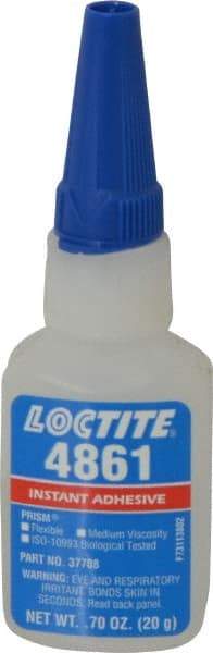 Loctite - 0.70 oz Bottle Clear Instant Adhesive - Series 4861, 20 sec Fixture Time, 24 hr Full Cure Time, Bonds to Metal & Plastic - Exact Tool & Supply
