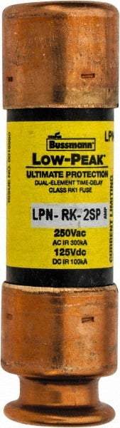 Cooper Bussmann - 125 VDC, 250 VAC, 2 Amp, Time Delay General Purpose Fuse - Fuse Holder Mount, 50.8mm OAL, 100 at DC, 300 at AC (RMS) kA Rating, 9/16" Diam - Exact Tool & Supply