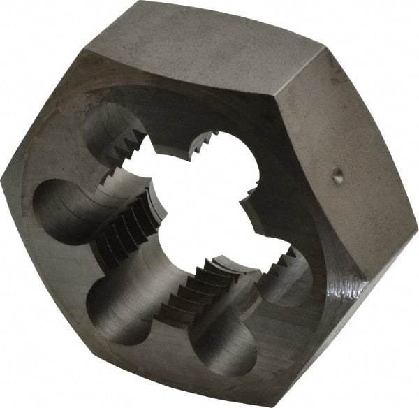 Made in USA - 1-3/8 - 8 UNS Thread, 2-3/8" Hex, Right Hand Thread, Hex Rethreading Die - Carbon Steel, 1" Thick - Exact Tool & Supply