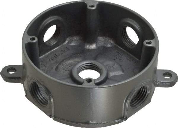 Thomas & Betts - 1 Gang, (5) 1/2" Knockouts, Aluminum Round Outlet Box - 2-7/16" Overall Height x 4-1/8" Overall Width x 1-5/8" Overall Depth, Weather Resistant - Exact Tool & Supply