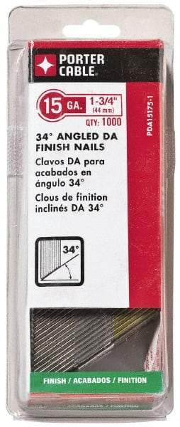 Porter-Cable - 18 Gauge 1-3/4" Long Finishing Nails for Power Nailers - Grade 2 Steel, Bright Finish, Angled Stick Collation, Chisel Point - Exact Tool & Supply