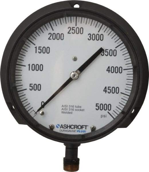 Ashcroft - 6" Dial, 1/2 Thread, 0-5,000 Scale Range, Pressure Gauge - Lower Connection Mount, Accurate to 0.5% of Scale - Exact Tool & Supply