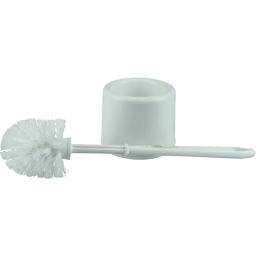 Toilet Bowl Brush Set, White Plastic Fill, Plastic Handle and Holder - Exact Tool & Supply