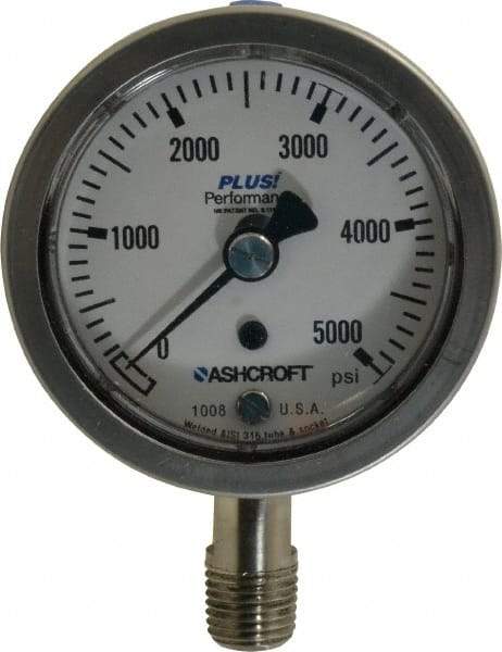 Ashcroft - 2-1/2" Dial, 1/4 Thread, 0-5,000 Scale Range, Pressure Gauge - Lower Connection Mount, Accurate to 3-2-3% of Scale - Exact Tool & Supply