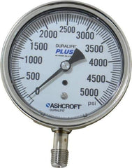 Ashcroft - 3-1/2" Dial, 1/4 Thread, 0-5,000 Scale Range, Pressure Gauge - Lower Connection Mount, Accurate to 1% of Scale - Exact Tool & Supply