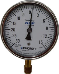 Ashcroft - 3-1/2" Dial, 1/4 Thread, 30-0-15 Scale Range, Pressure Gauge - Lower Connection Mount, Accurate to 1% of Scale - Exact Tool & Supply