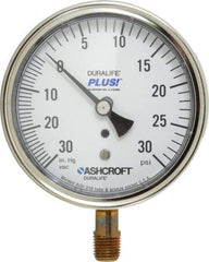 Ashcroft - 3-1/2" Dial, 1/4 Thread, 30-0-30 Scale Range, Pressure Gauge - Lower Connection Mount, Accurate to 1% of Scale - Exact Tool & Supply