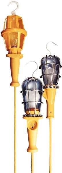Woodhead Electrical - 240 Volt, 100 Watt, Electric, Incandescent Portable Handheld Work Light - 50' Cord, 1 Head, 1,000 Lumens, Zinc-Plated Steel, 101.6mm Wide x 374.65mm High - Exact Tool & Supply