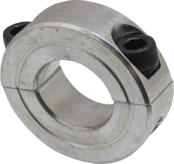 Climax Metal Products - 13/16" Bore, Aluminum, Two Piece Two Piece Split Shaft Collar - 1-5/8" Outside Diam, 1/2" Wide - Exact Tool & Supply