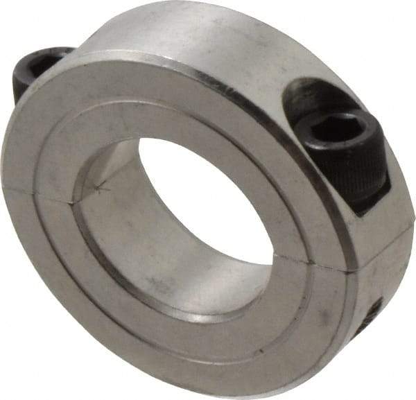 Climax Metal Products - 15/16" Bore, Aluminum, Two Piece Two Piece Split Shaft Collar - 1-3/4" Outside Diam, 1/2" Wide - Exact Tool & Supply