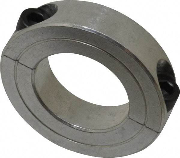 Climax Metal Products - 1-3/16" Bore, Aluminum, Two Piece Two Piece Split Shaft Collar - 2-1/16" Outside Diam, 1/2" Wide - Exact Tool & Supply