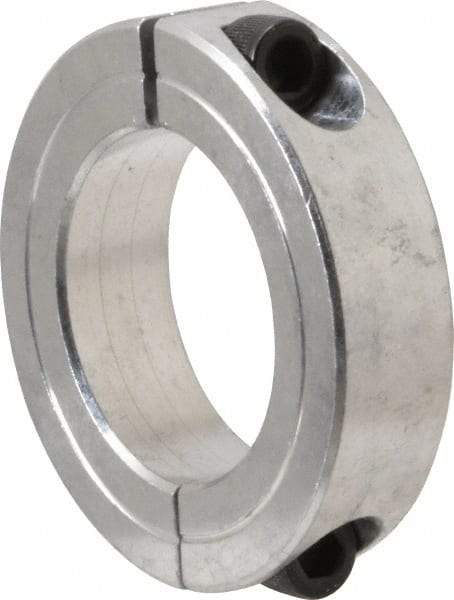 Climax Metal Products - 1-3/8" Bore, Aluminum, Two Piece Two Piece Split Shaft Collar - 2-1/4" Outside Diam, 9/16" Wide - Exact Tool & Supply
