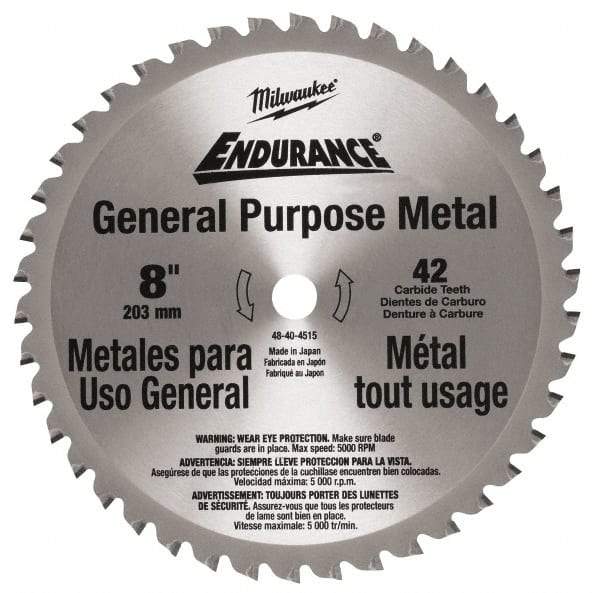 Milwaukee Tool - 8" Diam, 42 Tooth Wet & Dry Cut Saw Blade - Carbide-Tipped, Standard Round Arbor - Exact Tool & Supply