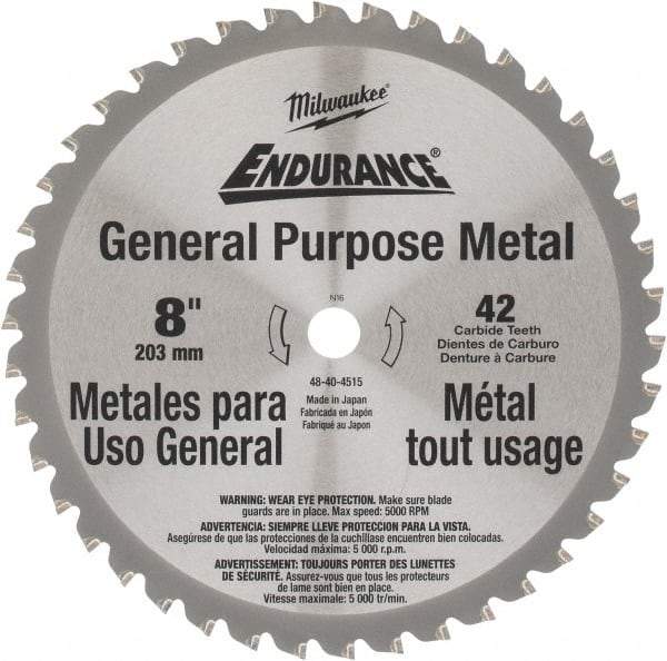 Milwaukee Tool - 8" Diam, 5/8" Arbor Hole Diam, 42 Tooth Wet & Dry Cut Saw Blade - Cermet-Tipped, Burr-Free, Clean, Smooth Action, Standard Round Arbor - Exact Tool & Supply