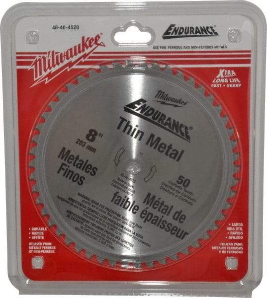 Milwaukee Tool - 8" Diam, 5/8" Arbor Hole Diam, 50 Tooth Wet & Dry Cut Saw Blade - Cermet-Tipped, Burr-Free, Clean, Smooth Action, Standard Round Arbor - Exact Tool & Supply