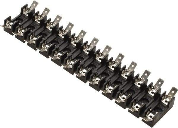 Cooper Bussmann - 12 Pole, 300 VAC/VDC, 30 Amp, Bolt-in Fuse Block - 1/4 Inch Diameter x 1-1/4 Inch Fuse Length, 2 Inch Long x 7-3/8 Inch Wide x 14.3mm High Block, 266°F - Exact Tool & Supply