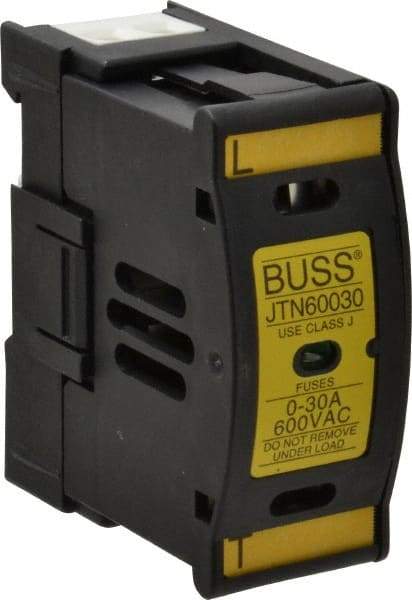 Cooper Bussmann - 1 Pole, 600 VAC/VDC, 30 Amp, DIN Rail Mount Fuse Holder - Compatible with J Class, 1.23 Inch Wide Fuse - Exact Tool & Supply