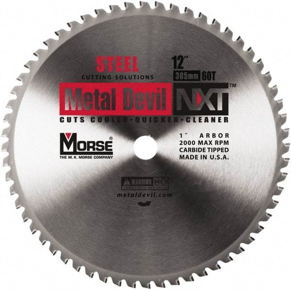 M.K. MORSE - 12" Diam, 1" Arbor Hole Diam, 60 Tooth Wet & Dry Cut Saw Blade - Steel, Standard Round Arbor - Exact Tool & Supply