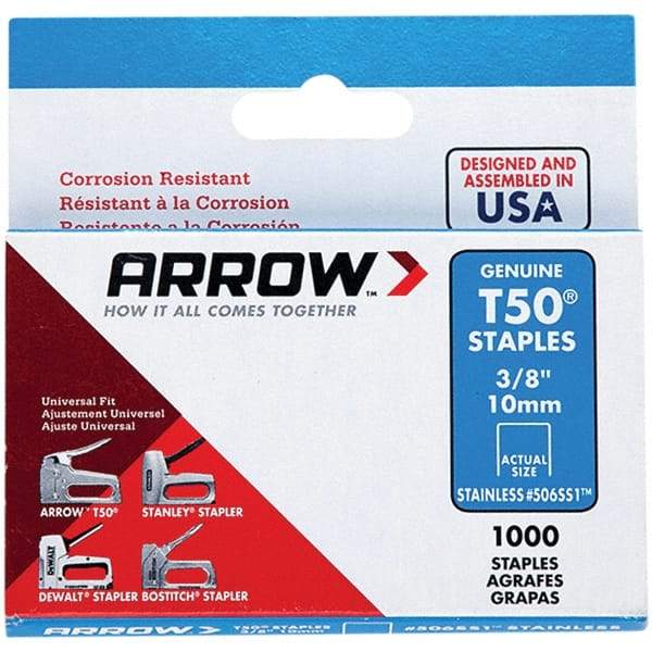 Arrow - 3/8" Wide Stainless Steel Heavy-Duty Staples - 3/8" Leg Length - Exact Tool & Supply