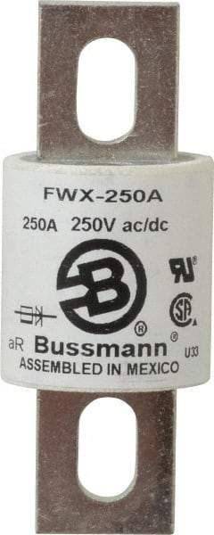 Cooper Bussmann - 250 VAC/VDC, 250 Amp, Fast-Acting Semiconductor/High Speed Fuse - Stud Mount Mount, 3-27/32" OAL, 200 (RMS), 50 at DC kA Rating, 1-1/2" Diam - Exact Tool & Supply