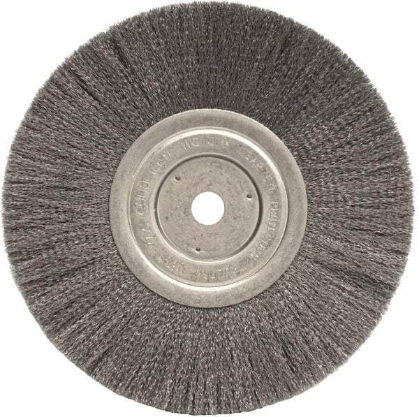 Weiler - 8" OD, 5/8" Arbor Hole, Crimped Steel Wheel Brush - 3/4" Face Width, 2-1/16" Trim Length, 0.006" Filament Diam, 6,000 RPM - Exact Tool & Supply