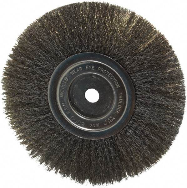 Weiler - 8" OD, 5/8" Arbor Hole, Crimped Steel Wheel Brush - 3/4" Face Width, 2-1/16" Trim Length, 0.008" Filament Diam, 6,000 RPM - Exact Tool & Supply