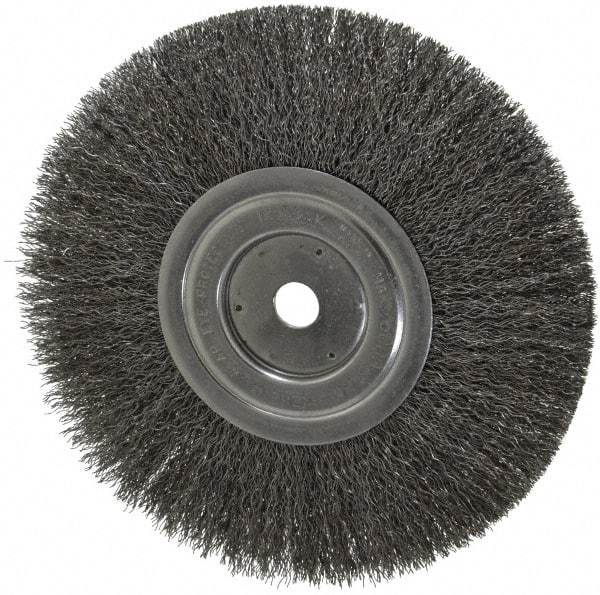 Weiler - 8" OD, 5/8" Arbor Hole, Crimped Steel Wheel Brush - 1/2" Face Width, 2-1/16" Trim Length, 0.0118" Filament Diam, 6,000 RPM - Exact Tool & Supply