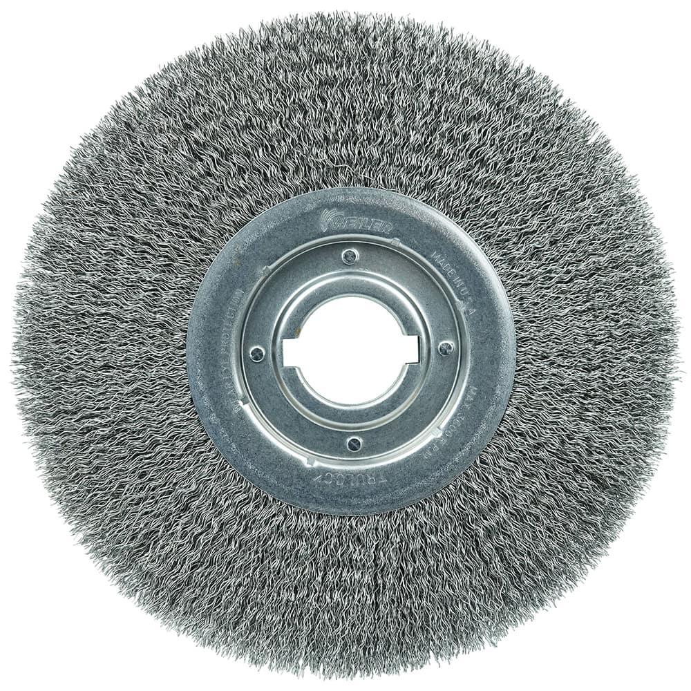 Weiler - Wheel Brushes; Outside Diameter (Inch): 12 ; Arbor Hole Thread Size: 2 ; Wire Type: Crimped Wire ; Fill Material: Steel ; Face Width (Inch): 1-1/4 ; Trim Length (Inch): 3 - Exact Tool & Supply