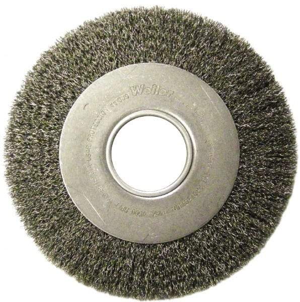 Weiler - 8" OD, 2" Arbor Hole, Crimped Stainless Steel Wheel Brush - 1" Face Width, 1-3/8" Trim Length, 0.0118" Filament Diam, 4,500 RPM - Exact Tool & Supply