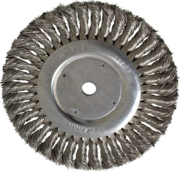 Weiler - 8" OD, 5/8" Arbor Hole, Knotted Stainless Steel Wheel Brush - 5/8" Face Width, 1-5/8" Trim Length, 0.016" Filament Diam, 6,000 RPM - Exact Tool & Supply