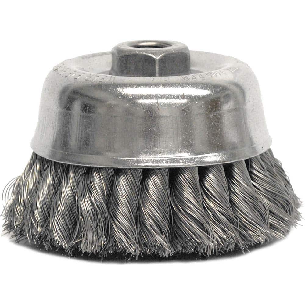 Weiler - Cup Brushes; Brush Diameter (Inch): 4 ; Fill Material: Stainless Steel ; Filament/Wire Diameter (Decimal Inch): 0.0200 ; Wire Type: Knotted ; Arbor Type: Threaded Arbor ; Arbor Hole Thread Size: 5/8-11 - Exact Tool & Supply