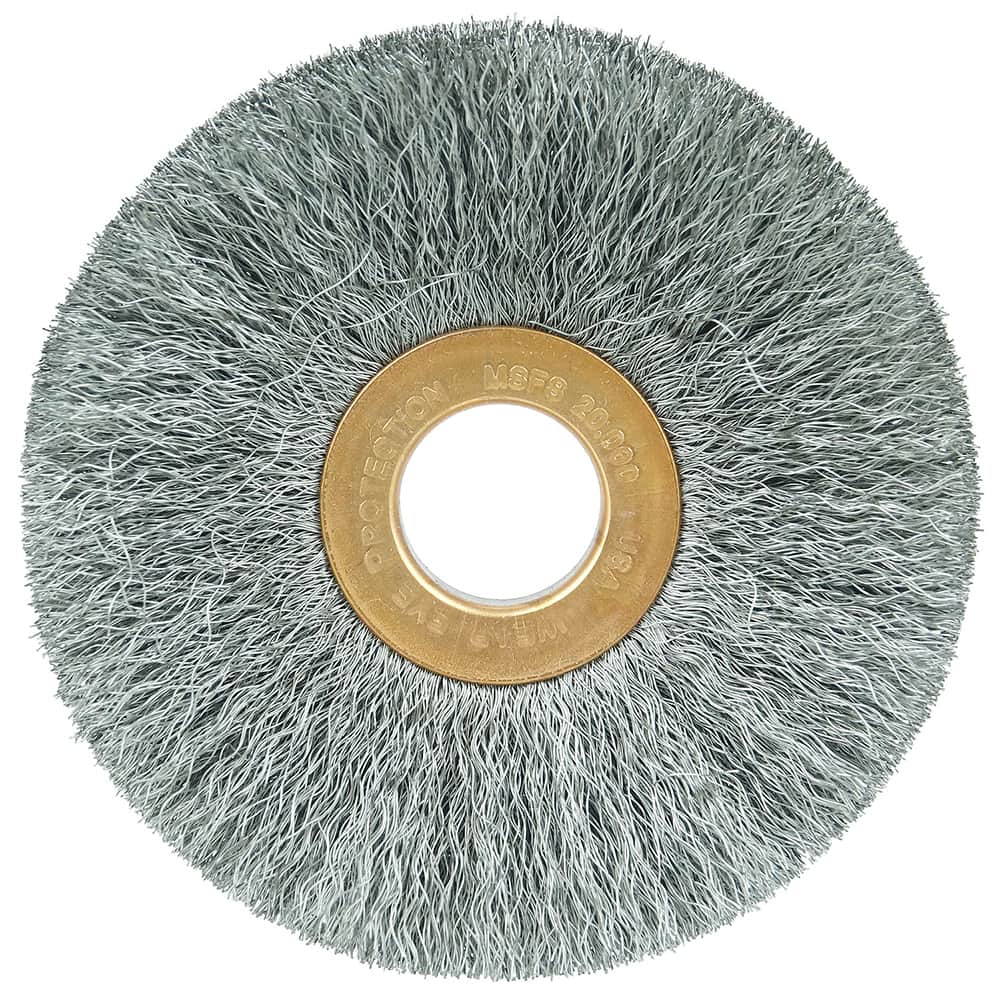 Weiler - Wheel Brushes; Outside Diameter (Inch): 3 ; Arbor Hole Thread Size: 5/8 ; Wire Type: Crimped Wire ; Fill Material: Steel ; Face Width (Inch): 5/8 ; Trim Length (Inch): 15/16 - Exact Tool & Supply