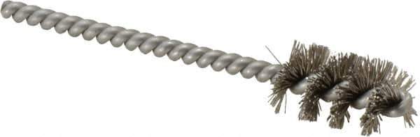 Weiler - 9/16" Diam Helical Stainless Steel Tube Brush - 0.0104" Filament Diam, 1" Brush Length, 3-1/2" OAL, 3/16" Diam Stainless Steel Shank - Exact Tool & Supply