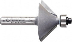 Amana Tool - 1-1/4" Cut Diam, 1/2" Length of Cut, 2 Flute Chamfer Edge Profile Router Bit - Carbide-Tipped, 1/4" Shank Diam, 2" OAL, Uncoated - Exact Tool & Supply
