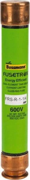 Cooper Bussmann - 300 VDC, 600 VAC, 1.25 Amp, Time Delay General Purpose Fuse - Fuse Holder Mount, 127mm OAL, 20 at DC, 200 (RMS) kA Rating, 13/16" Diam - Exact Tool & Supply