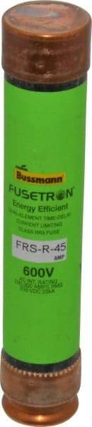 Cooper Bussmann - 250 VDC, 600 VAC, 45 Amp, Time Delay General Purpose Fuse - Fuse Holder Mount, 5-1/2" OAL, 20 at DC, 200 (RMS) kA Rating, 1-1/16" Diam - Exact Tool & Supply