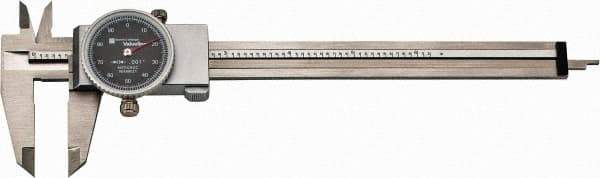 TESA Brown & Sharpe - 0" to 6" Range, 0.001" Graduation, 0.1" per Revolution, Dial Caliper - Black Face, 1.5" Jaw Length, Accurate to 0.02mm/0.03mm - Exact Tool & Supply