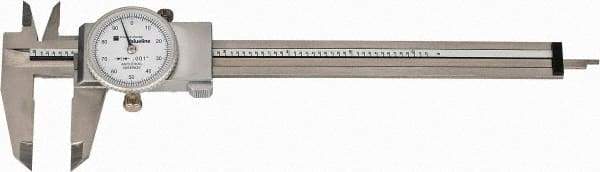 TESA Brown & Sharpe - 0" to 6" Range, 0.001" Graduation, 0.1" per Revolution, Dial Caliper - White Face, 1.5" Jaw Length, Accurate to 0.02mm/0.03mm - Exact Tool & Supply