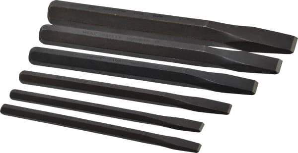 Mayhew - 6 Piece Cold Chisel Set - 5, 4-1/2, 5, 5-3/4, 6 & 7" OAL, Sizes Included 1/4 to 3/4" - Exact Tool & Supply
