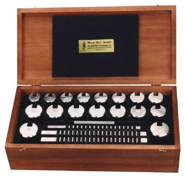 Dumont Minute Man - 20 Piece, 1/2 to 3/4" Keyway Width, Style D & E Keyway Broach Set - Bright Finish High Speed Steel Broach, Plain Bushing, 2 to 3" Bushing Diam - Exact Tool & Supply