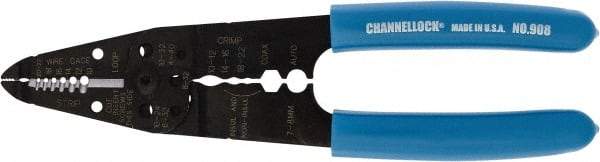 Channellock - 22 to 10 AWG Capacity Wire Stripper/Crimper - 8-1/4" OAL, Plastic Cushion Handle - Exact Tool & Supply