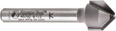 Amana Tool - 1/2" Cut Diam, 3/8" Length of Cut, 2 Flute V-Groove Edge Profile Router Bit - Carbide-Tipped, 1/4" Shank Diam, 2" OAL, Uncoated - Exact Tool & Supply