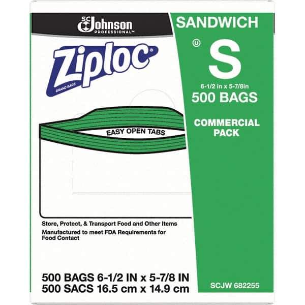 Ziploc - 500 Piece, 22 oz. Capacity, 6-1/2 Inch Long x 6 Inch Wide, Ziploc Sandwich Bag - 1.2 mil Thick, Rectangle Clear Plastic - Exact Tool & Supply