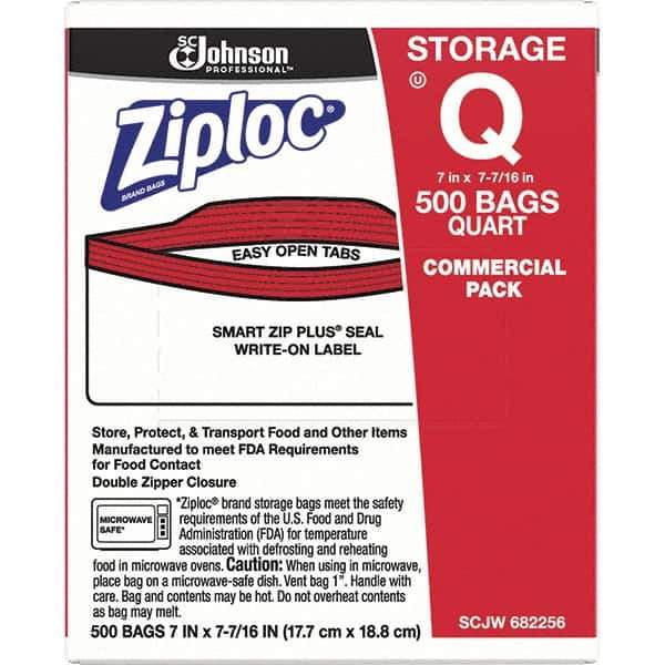 Ziploc - 500 Piece, 1 Quart Capacity, 8 Inch Long x 7 Inch Wide, Ziploc Storage Bag - 1.75 mil Thick, Rectangle Clear Plastic - Exact Tool & Supply