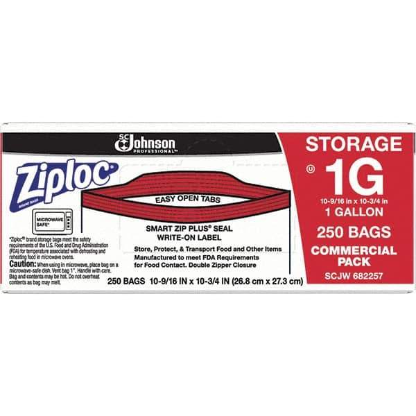 Ziploc - 250 Piece, 1 Gallon Capacity, 10-3/4 Inch High x 10-9/16 Inch Wide, Ziploc Storage Bag - 1.75 mil Thick, Rectangle Clear Plastic - Exact Tool & Supply