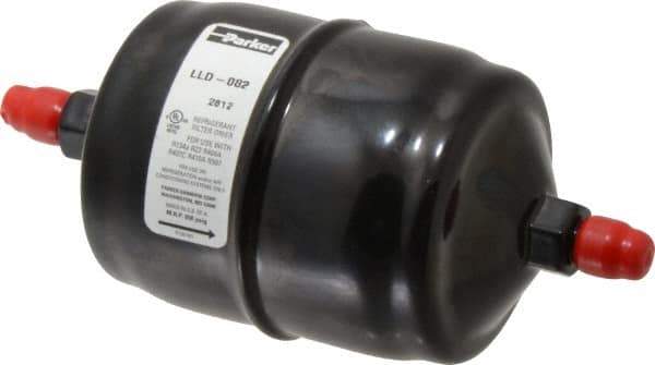 Parker - 1/4" Connection, 2-1/2" Diam, 5.27" Long, Refrigeration Liquid Line Filter Dryer - 5-5/8" Cutout Length, 101 Drops Water Capacity - Exact Tool & Supply